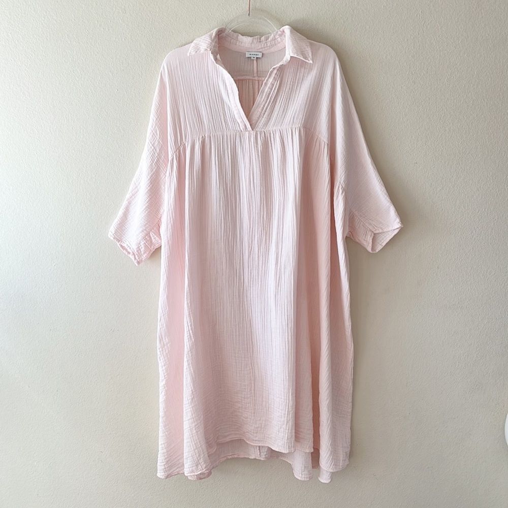 RHODE Crinkle Cotton Pink Oversized Midi Dress